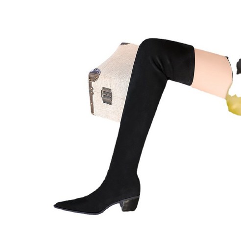 ANKRIC 여자구두 패션 간단한 부츠 두꺼운 힐 하이힐 스웨이드 섹시한 나이트 클럽 슬림 페디큐어 무릎 부츠