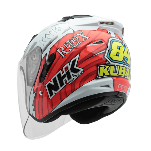 NHK R1 오토바이 오픈페이스 헬멧 그래픽 솔리드 바이크 하이바, 자쿱#2 브로 화이트/오렌지 글로시, XL