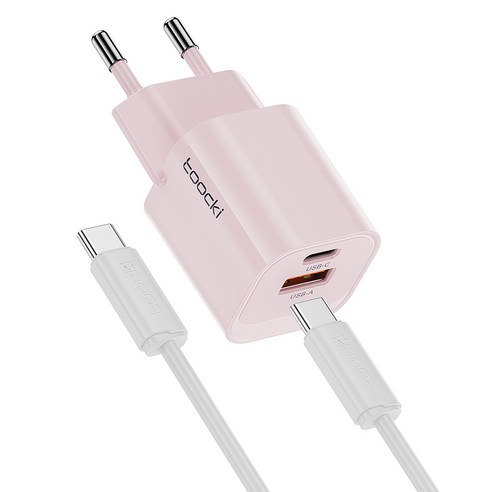 Toocki GaN PD3.0 PPS 33W C타입 미니 2포트 초고속 충전기 CtoC 60W 케이블 포함, 핑크, 1개