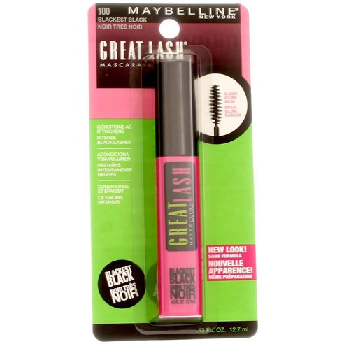 메이블린 그레이트 래쉬 마스카라 12.7ml, Blackest Black, 1개