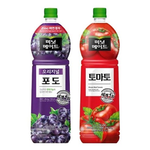 한번에먹자 과즙음료 2종 혼합세트 / 미닛메이드 포도 1.5L 3개 + 미닛메이드 토마토 1.5L 3개 / 총 6개