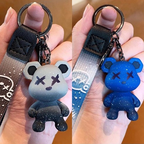 올리브파티 곰돌이 엑스 베어 키링 열쇠고리, 2세트, 블랙+블루