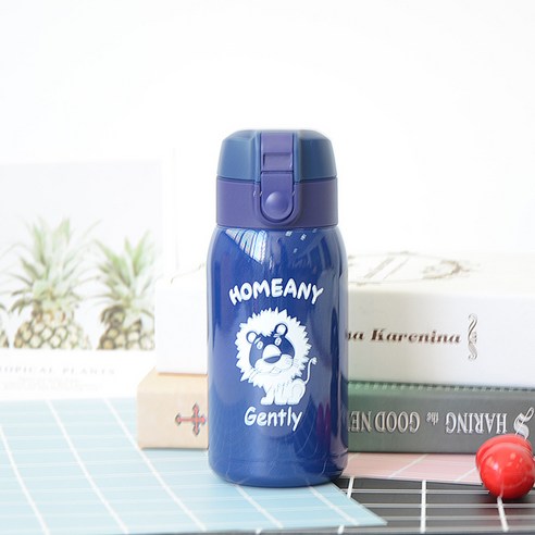 홈애니 미니 보온병 보냉병 텀플러 유아 어린이 물병 원터치 스텐 물통 200ml 300ml+손목스트랩, 네이비, 300ml