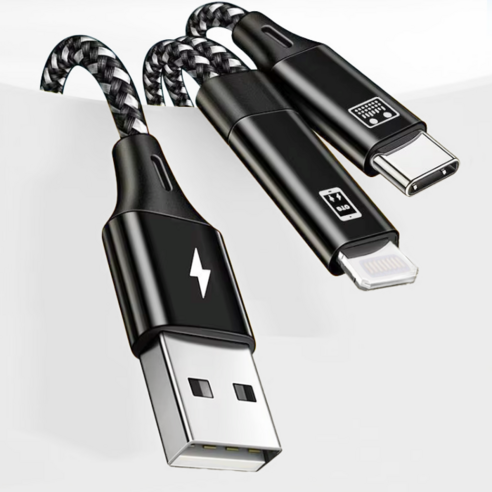 마오노 OTG 충전 변환 케이블 라이트닝 8핀 to USB-C & USB-A 핸드폰 연결 듀얼 젠더, 1개, 1m, 블랙