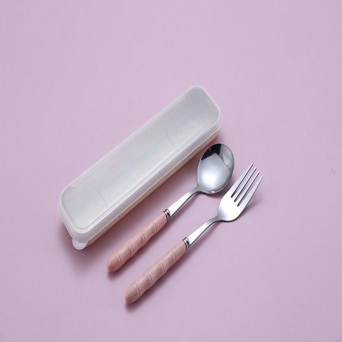 세 조각 스테인리스 밀 밀짚 식기 성인 숟가락 젓가락 포크 휴대용 귀여운 학생 여행용, 옵션2, 핑크