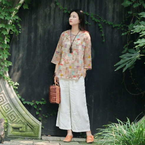 여성 인견 린넨 슬랙스 고무줄 와이드 바지