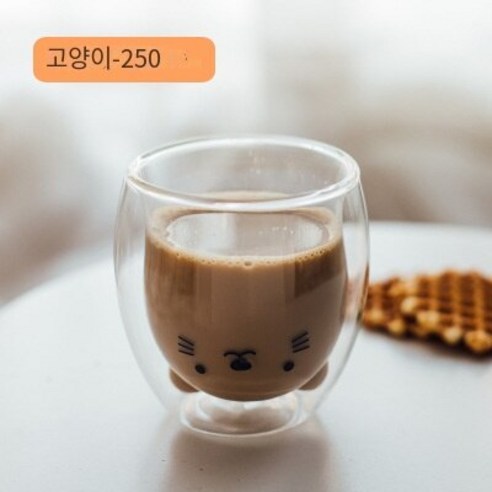 다나에 높은 붕규산 유리 이중층 컵 투명 절연 커피 컵, 고양이, 201-300ml