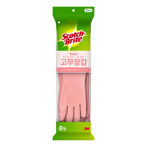 스카치브라이트 고무장갑 중형 5켤레, 1세트, 파스텔핑크