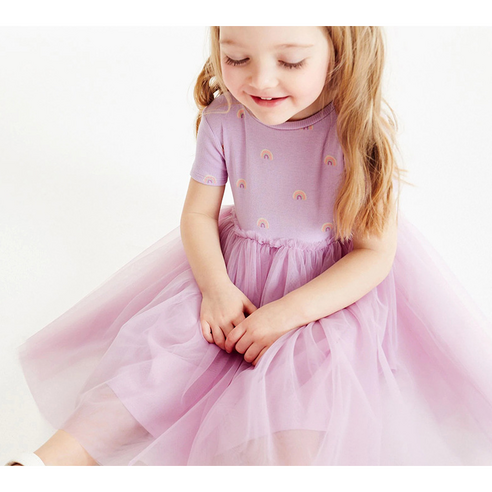 포뇨으노 여아 바이올렛 샤랄라 레이스 반팔 원피스