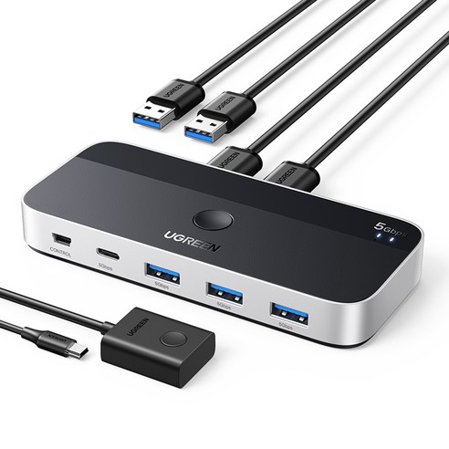 UGREEN 유그린 USB 스위치 USB 3.0 스위처 스위치 PC 키보드 마우스 프린터 2 개 공유 4 장치 USB 스위치 공유, 2개