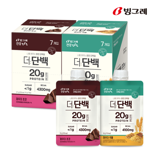 빙그레 더단백 파우더 단백질 쉐이크 2종 14개입, 1세트