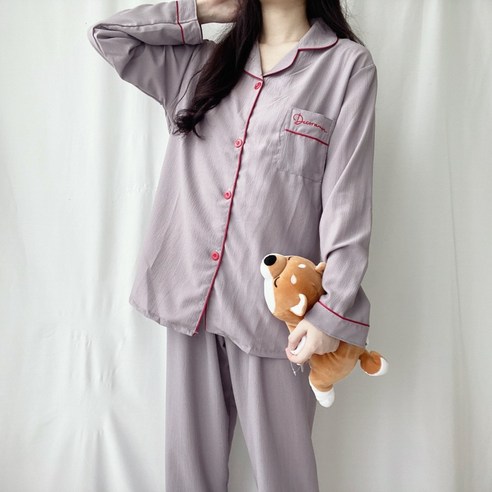 데코라멘 5.컬러 레드라인 투피스 여성 잠옷 파자마 홈웨어