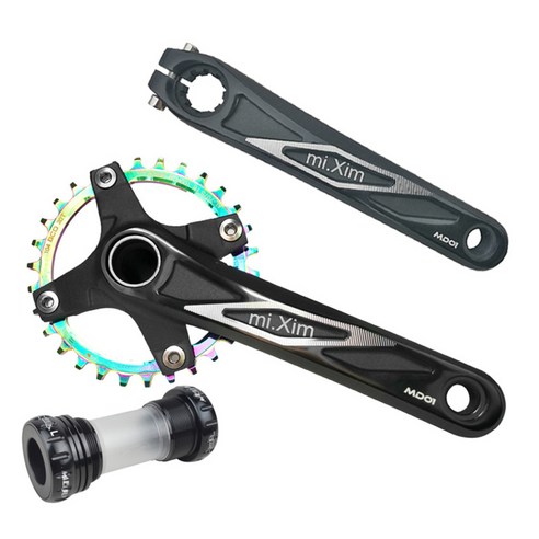 SJSHOP 104bcd 자전거 크랭크 셋 좁은 와이드 싱글 체인 링 170mm 크랭크 세트, 30T, 알루미늄 합금, 블랙