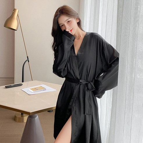 DFMEI-Y 가을 겨울 잠옷 여성 얼음 실크 긴팔 들러리 아침 가운 신부 웨딩 여성 호텔 목욕 가운, DFMEI B22 # 실크 긴 소매, M