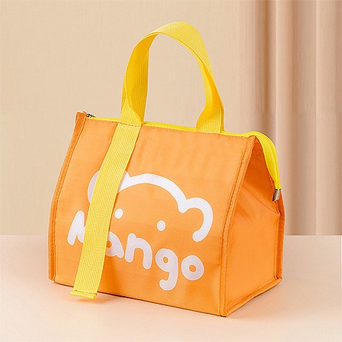 포시픽 귀여운 드로잉 핸드백 보온보냉 도시락가방, 오렌지, 1개