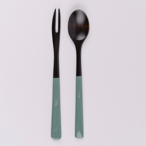 아이하시 옻칠 커트러리 다과용 티스푼 티포크, 올리브그린, 1세트