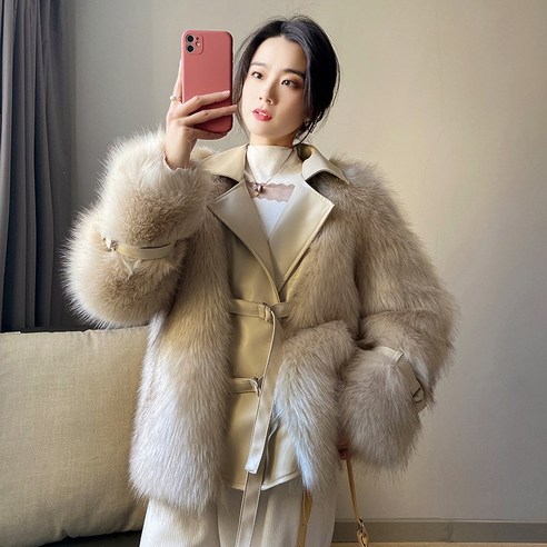2021 가을과 겨울 새로운 여우 모피 코트 여성 느슨한 두꺼운 스티칭 마오 마오 오토바이 짧은 코트