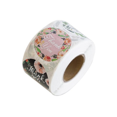 디어플레이스 포장 데코 롤 스티커 500매 15종, 1롤, V-4_땡큐 빈티지 플라워 원형 x 3.8cm