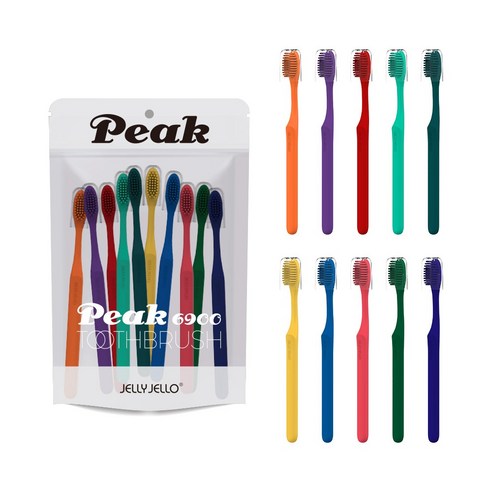 다채로운 색감과 섬세한 세정력의 조화: 젤리젤로 피크 6900 칫솔 10개입 세트 젤리젤로칫솔