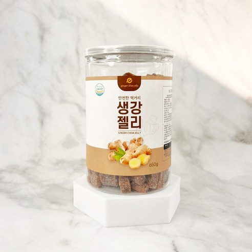 진한 진저 생강 젤리 생강맛 해썹인증 대용량 사탕 간식 어르신 부모님 간식 디저트 생강엿 국내산 가공 650g 선물 절편 ginger jelly, 생강젤리 x 1통, 1개
