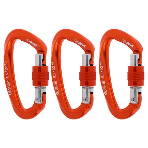 3 조각 25KN 나사 잠금 Carabiner 암벽 등반 구조 해먹 후크, 알루미늄, 오렌지