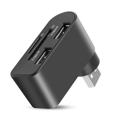 Retemporel Usb 2.0 허브 노트북 컴퓨터용 TF SD 카드 리더기가 있는 2 포트 USB 전원 인터페이스 액세서리, 검은 색