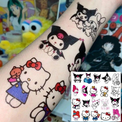 굿즈컴바인 귀여운 핑크키티 해나 스티커 2종류, A. 무서운 블랙키티 타투(1개), 1개