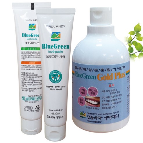 블루그린골드플러스가글1병구취제거충치예방치주염예방치약2개, 150g, 2개