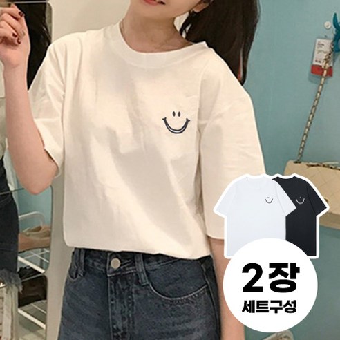 데일로엔 여성 오버핏 박스 반팔 티셔츠 수량:2