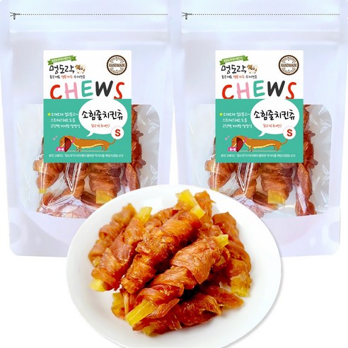 멍도락 국내수제간식 소힘줄스틱 소힘줄 100% 치아치석관리 스트레스해소 도움 강아지껌, 2개, 70g, 소힘줄치킨츄 S