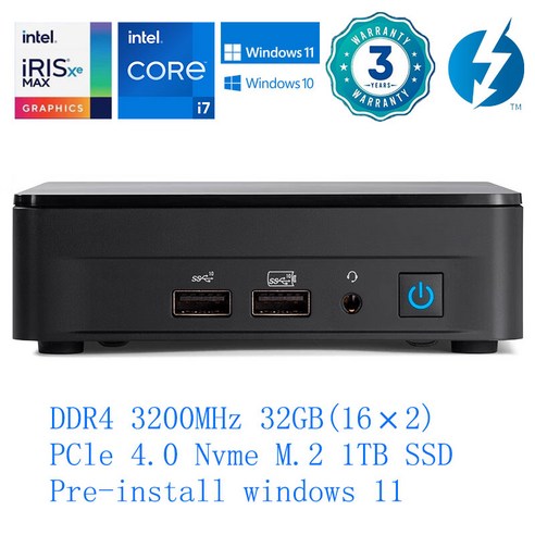 인텔 NUC12WSKi5/WSKi7 Core i5-1240P/Corei7-1260P 최대 4.4GHz/4.7GHz 사무용 PC 게임용 PC 미니 콘솔, RAM32GB+SSD1024GB, NUC12WSKi7