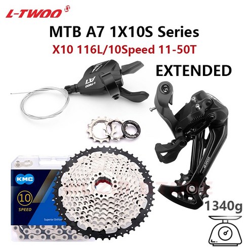 LTWOO MTB 1x10 속도 그룹 세트 A7 시프트 레버 + 리어 디레일러 KMC X10 체인 40/42/46/50T 카세트 프리휠 10V 변속기 세트, A7 GS and X10 50T
