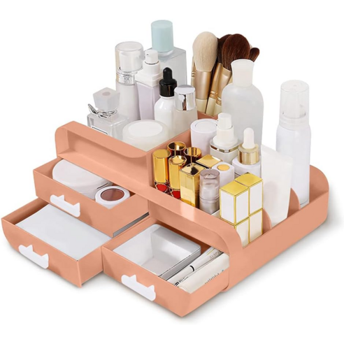 HOSTK 서랍이있는 데스크톱 스타일의 화장품 및 세면기 보관함, 분홍색