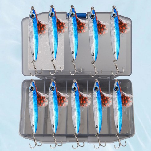 메탈지그 스팽글 루어 10마리 케이스 포함, 1세트, 10g, 블루