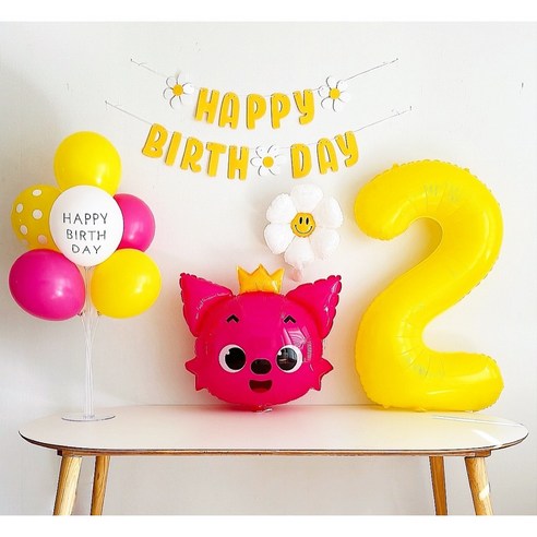 [하루비파티] 캐릭터풍선 두돌생일 생일파티세트, 핑크퐁, 1개