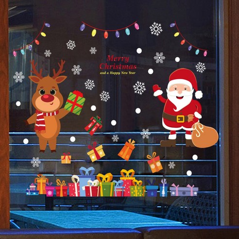 브랜드없음 크리스마스 드워프 쇼핑몰 크리스마스 장식 접착제 무료 창 유리 정전기 스티커