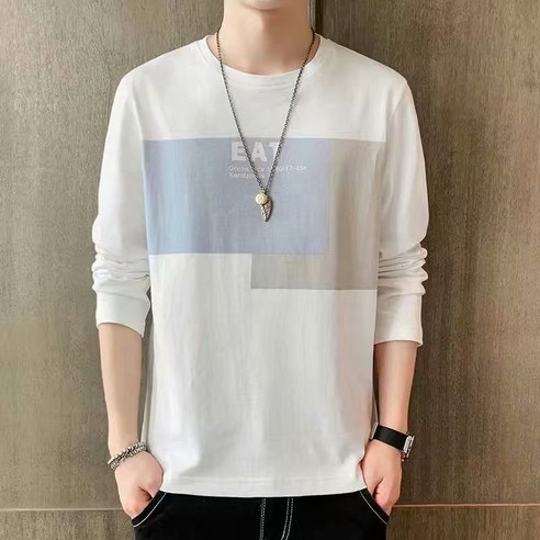 남성 한국 스타일의 심플한 느슨한 탑 긴팔 티셔츠