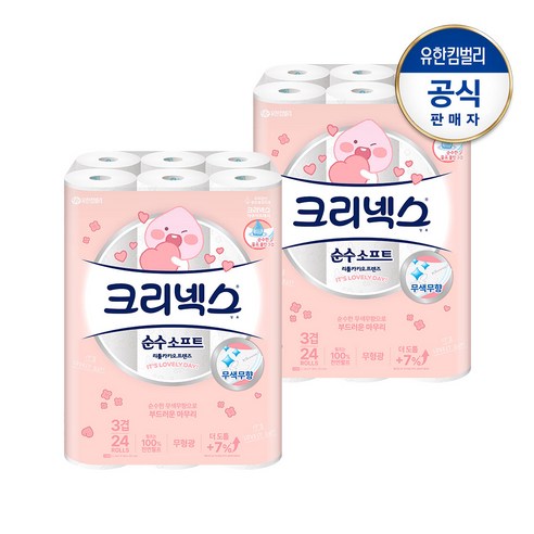 크리넥스 3겹 순수소프트 카카오 28M-24롤X2팩 - 화장지/제지세트 | 쿠팡
