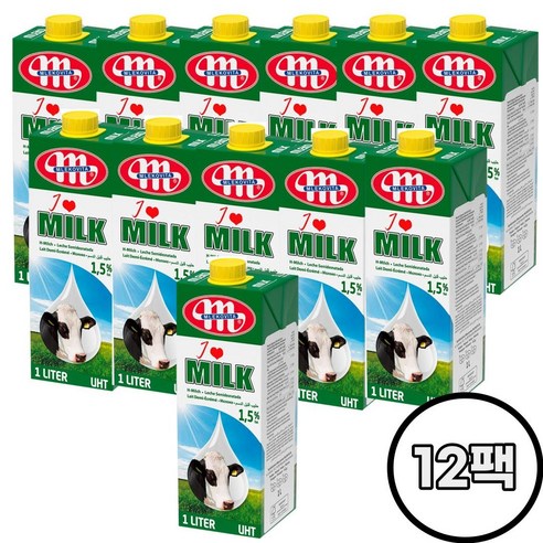   믈레코비타 아이러브밀크 1.5% 저지방우유 1L / 폴란드 수입 멸균우유, 12개