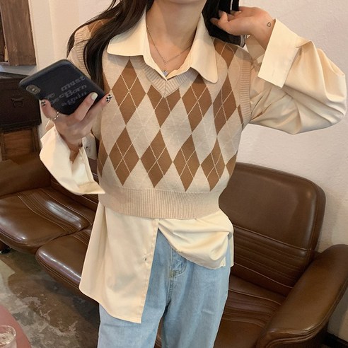앤오비 아가일니트조끼 니트조끼 레이어드 이너조끼 베스트 오버핏