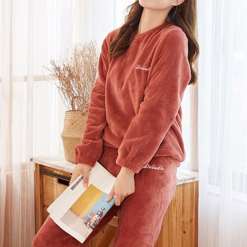 [인기ㅣ강추] RTXSPORTS 수면잠옷 세트 여성잠옷 기모 융털 극세사 수면바지 자수수면 파자마 [최신ㅣ추천상품 입니다]