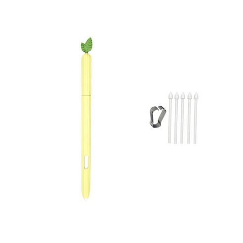 갤럭시탭 S6 lite 실리콘 나뭇잎 케이스 커버 (+펜촉), 옐로우