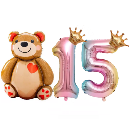 파파 파티 곰돌이 풍선 생일 파티 숫자 풍선 세트, 1세트, 곰돌이15