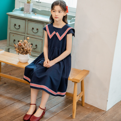 (당일발송) 마이슈마켓 주니어원피스 초등여아옷 초등여아데일리룩 결혼식 하객룩 네이비 나시 원피스