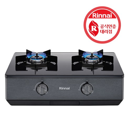 린나이 과열방지 2구 가스렌지 AA 전면건전지 다크그레이 23년 신제품, LPG 프로판가스