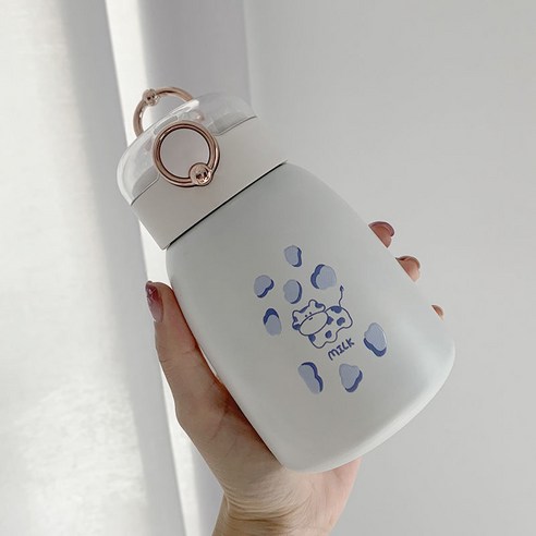 DFMEI 텀블러 여성 러블리 주전자 하이비주얼 빨대 컵 스포츠 휴대용 대용량 컵, 백색 소, 400ml 컵
