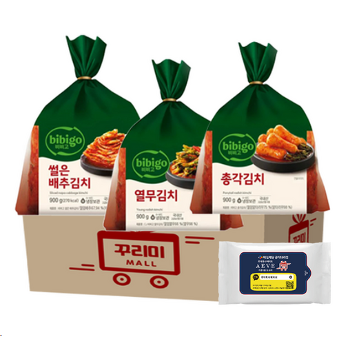 (꾸리미) 비비고 김치 3종 ( 열무900g 총각 900g 썰은배추 900g ) + 꾸리미물티슈, 900g, 1개