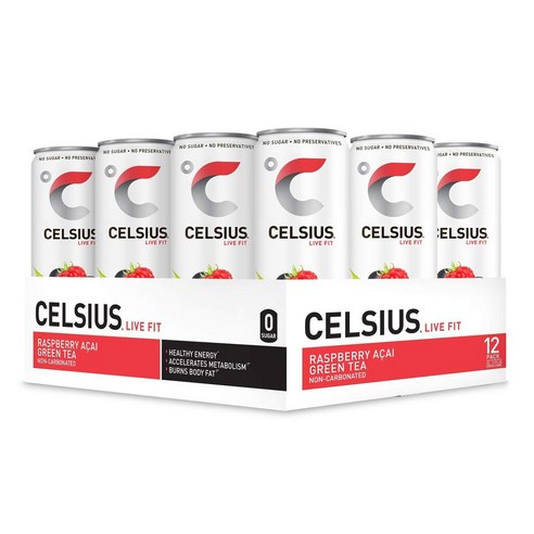셀시우스 헬시 에너지 드링크 라즈베리 아사이 그린 티, 355ml, 12개