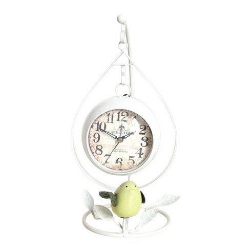 스탠드에 금속 탁상 시계 장식용 책상 및 선반 시계 주방용 소박한 벽난로 시계 거실 - 6.7 "x 5.5" x 11", 하얀