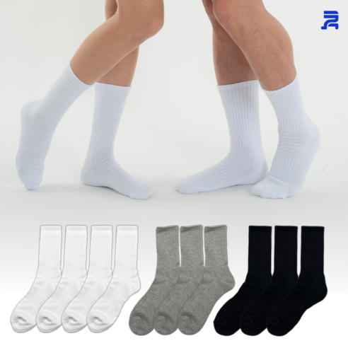 청춘양말 이중바닥 스포츠양말 장목, 화이트+그레이+블랙 혼합